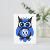 Blue Sugar Skull Owl Postkarte (Stehend Vorderseite)