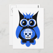 Blue Sugar Skull Owl Postkarte (Vorne/Hinten)