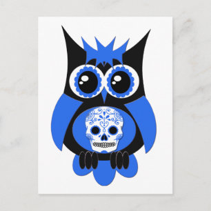 Blue Sugar Skull Owl Postkarte