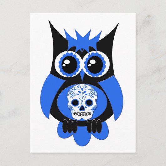 Blue Sugar Skull Owl Postkarte (Vorderseite)