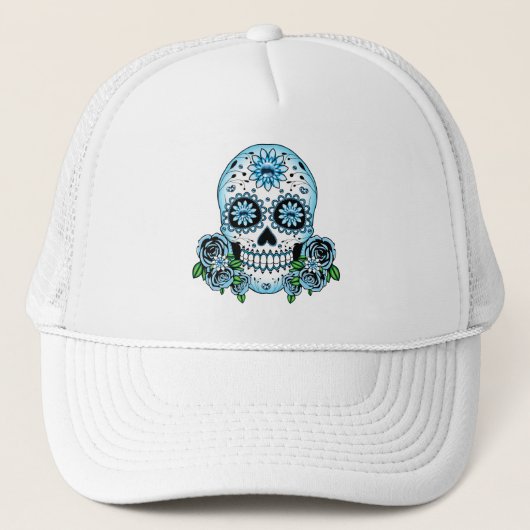 Blue Sugar Skull Truckerkappe (Vorderseite)