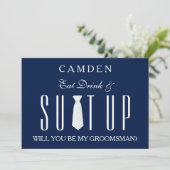 Blue Suitup Werden Sie mein Trauzeuge? Einladung (Stehend Vorderseite)