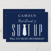Blue Suitup Werden Sie mein Trauzeuge? Einladung (Vorne/Hinten)