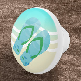 Blue Summer Beach Waves Flip Flops Door Knob Keramikknauf