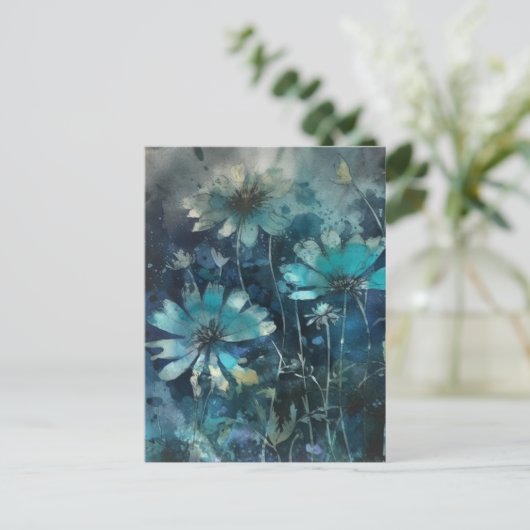 Blue Summer Blume Postkarte (Stehend Vorderseite)