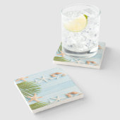 Blue Summer Leaf Steinuntersetzer (Seitenansicht)