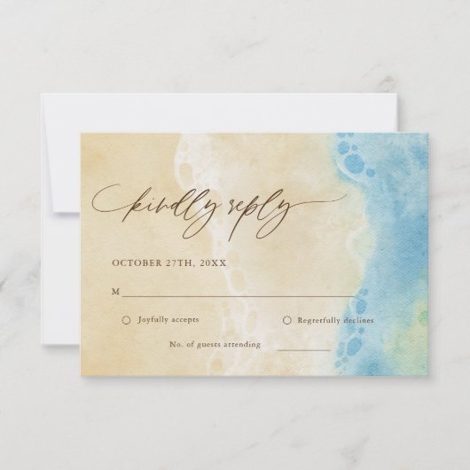 Blue Summer Ocean Beach Wedding RSVP Card Karte (Vorderseite)