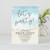 Blue Summer Ocean Let's Party Birthday Einladung (Stehend Vorderseite)