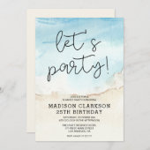 Blue Summer Ocean Let's Party Birthday Einladung (Vorne/Hinten)