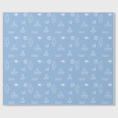 Blue Summer Ocean Line Kunst Nahtloses Muster Geschenkpapier (Flach)