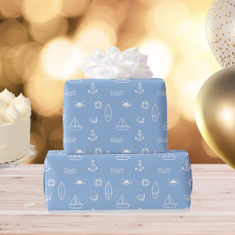 Blue Summer Ocean Line Kunst Nahtloses Muster Geschenkpapier