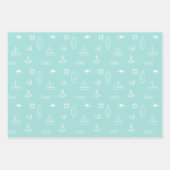 Blue Summer Ocean Line Kunst Nahtloses Muster Geschenkpapier Set (Vorderseite 3)