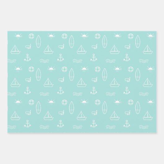 Blue Summer Ocean Line Kunst Nahtloses Muster Geschenkpapier Set (Vorderseite 3)