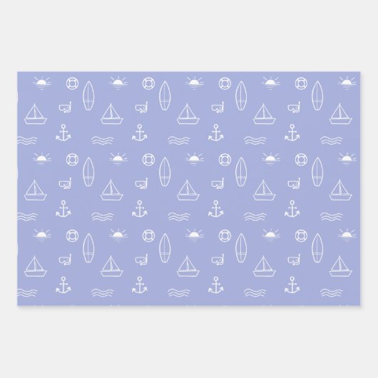 Blue Summer Ocean Line Kunst Nahtloses Muster Geschenkpapier Set (Vorderseite 2)
