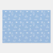 Blue Summer Ocean Line Kunst Nahtloses Muster Geschenkpapier Set (Vorderseite)