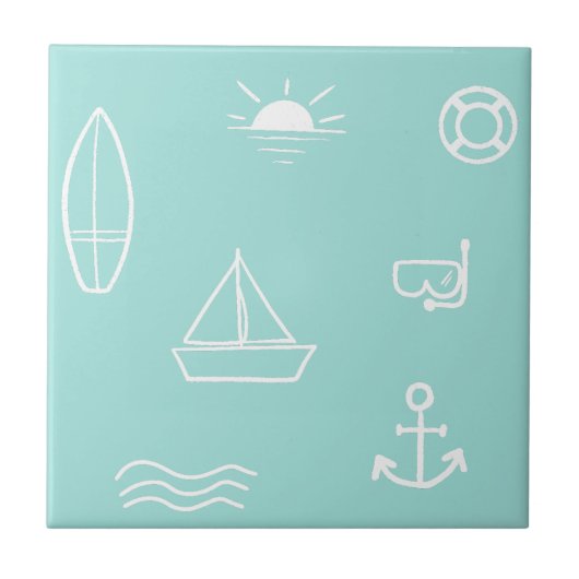 Blue Summer Ocean Seamless Pattern Kinder Bad Fliese (Vorderseite)