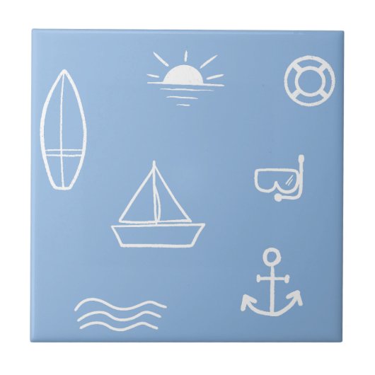 Blue Summer Ocean Seamless Pattern Kinder Bad Fliese (Vorderseite)