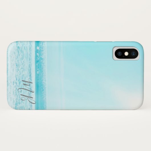Blue Summer Ocean Seaside Beach Monogram Case-Mate iPhone Hülle (Rückseite (Horizontal))