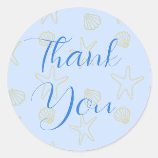 Blue Summer Sea Muschel und Star Beach Wedding Runder Aufkleber
