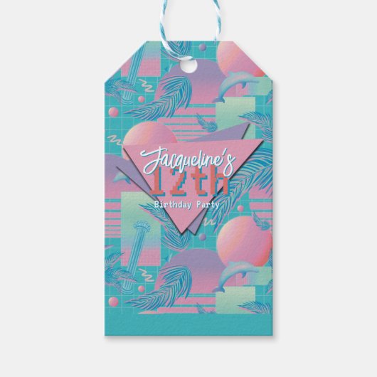 Blue Summer Vaporwave Sunset Birthday Geschenkanhänger (Vorderseite)