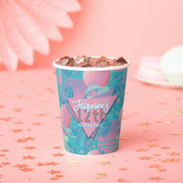 Blue Summer Vaporwave Sunset Geburtstag Pappbecher