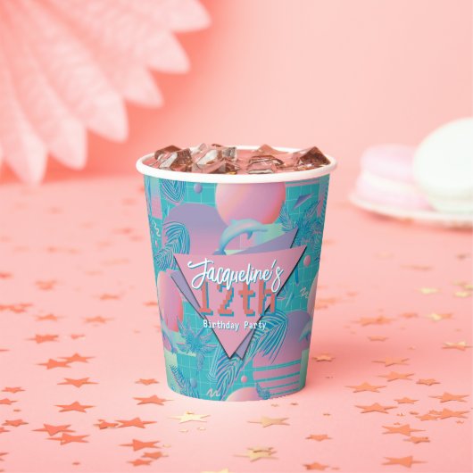 Blue Summer Vaporwave Sunset Geburtstag Pappbecher (Insitu)