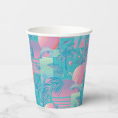 Blue Summer Vaporwave Sunset Geburtstag Pappbecher (Rückseite)