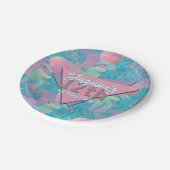 Blue Summer Vaporwave Sunset Geburtstag Pappteller (Schrägansicht)