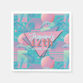 Blue Summer Vaporwave Sunset Geburtstag Serviette