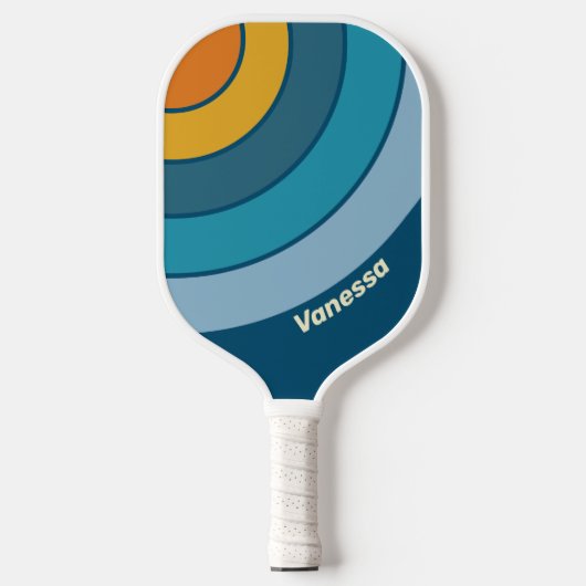 Blue Sun Circle Stripe with Name Pickleball Schläger (Vorderseite)