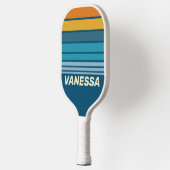 Blue Sun Horizon Striping with Name Pickleball Schläger (Links)