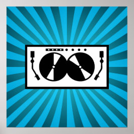 Blue Sunburst DJ Turntable Music Poster
