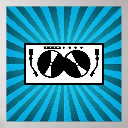 Blue Sunburst DJ Turntable Music Poster (Vorne)