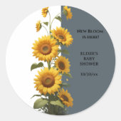 Blue Sunflower Baby Dusche Runder Aufkleber (Vorderseite)