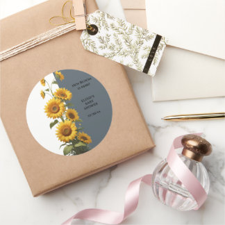 Blue Sunflower Baby Dusche Runder Aufkleber