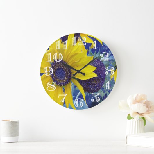 Blue Sunflower Design Clock Große Wanduhr (Zuhause)