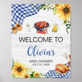 Blue Sunflower GRILLEN Baby Dusche Willkommen Poster (Vorne)