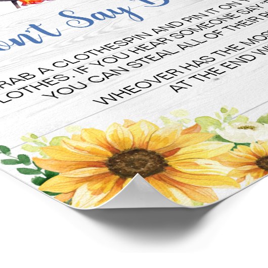 Blue Sunflower GRILLEN Baby Shower Say Baby nicht Poster (Ecke)