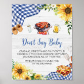 Blue Sunflower GRILLEN Baby Shower Say Baby nicht Poster (Vorne)