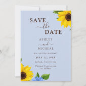 Blue Sunflower Hochzeitkarte Save the Date (Vorderseite)