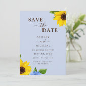 Blue Sunflower Hochzeitkarte Save the Date (Stehend Vorderseite)