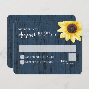 Blue Sunflower Rustic Barn Wood Wedding Response Einladung