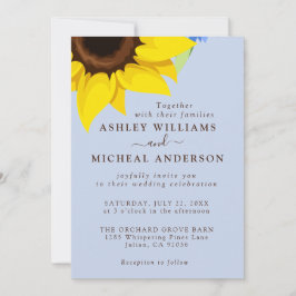 Blue Sunflower Wedding Invitation With Photo Einladung