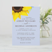 Blue Sunflower Wedding Invitation With Photo Einladung (Stehend Vorderseite)