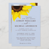 Blue  Sunflower Wedding Invitation With Photo Einladung (Vorne/Hinten)