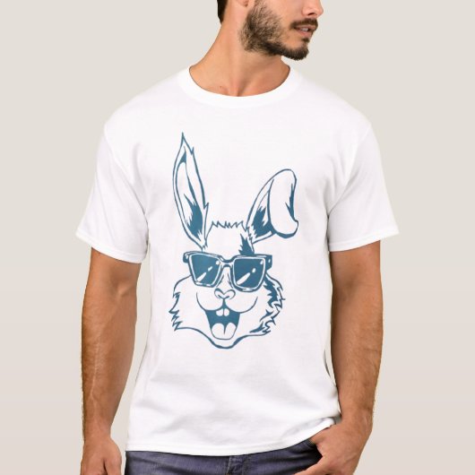 Blue Sunglass Bunny Line Art T-Shirt (Vorderseite)