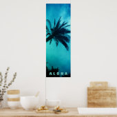 Blue Sunset Aloha Hawaii Palm Trees Tropics Travel Poster (Küche)
