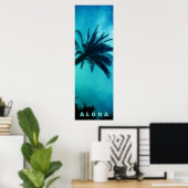 Blue Sunset Aloha Hawaii Palm Trees Tropics Travel Poster (Heimbüro)