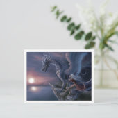 Blue Sunset Dragon Postcard | Faszinierende Fantas Postkarte (Stehend Vorderseite)