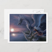 Blue Sunset Dragon Postcard | Faszinierende Fantas Postkarte (Vorne/Hinten)